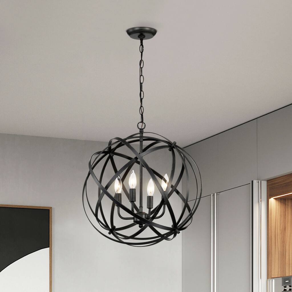 Benita Antique Black 4-Light Metal Large Orb Chandelier - 18.9 inches in Diameter x 20.7 inches H