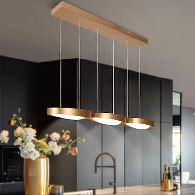 Modern 3-Light Wire Linear Dome LED Chandelier Metal Kitchen Pendant Light - 30"L x 6"W x 62"H
