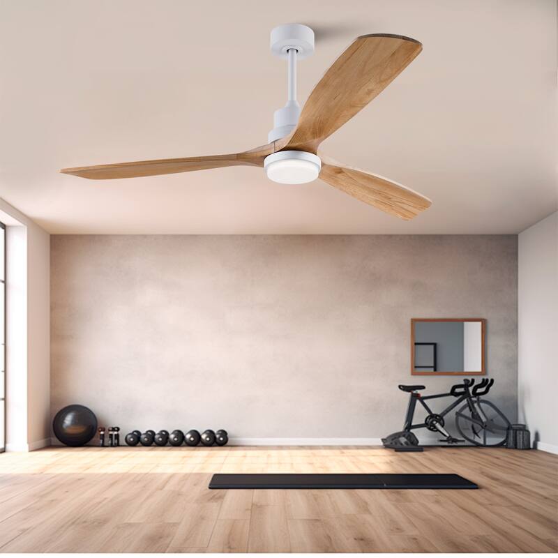 60 Inch Modern Ceiling Fan With 3 Color Dimmable 3 Solide Wood Blades Remote Control Reversible DC Motor With Led Light