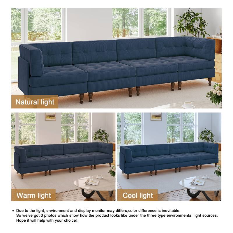 UIXE 4-Piece Corduroy Upholstered Modular Sectional Sofa for Living Room