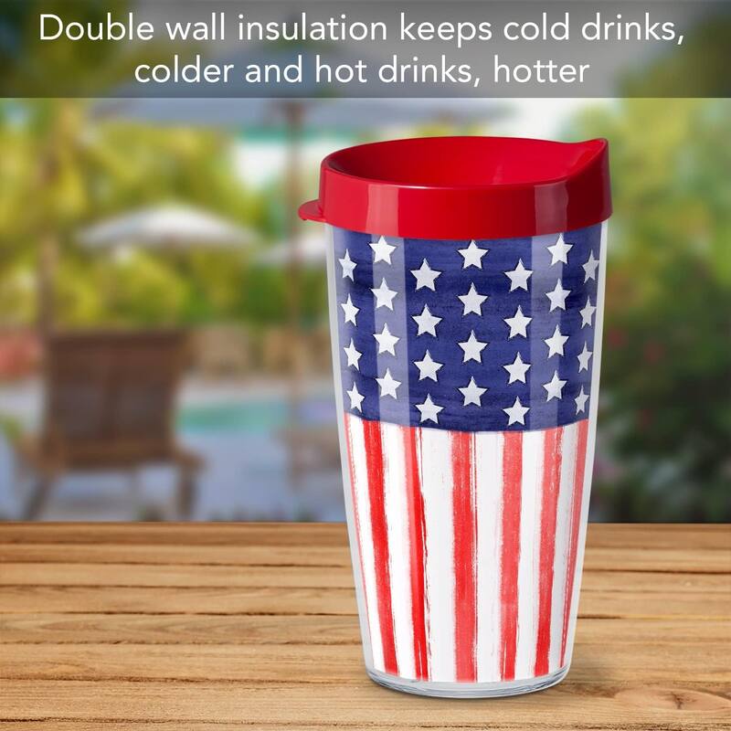 Patriotic Flag Double Wall Insulated Unbreakable Plastic Tumbler with Lid Holds 16 Fluid Ounces Microwave Safe Dishwasher Safe