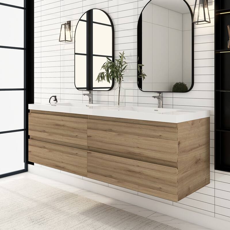 Floating Bathroom Vanity with Integrated Resin Top