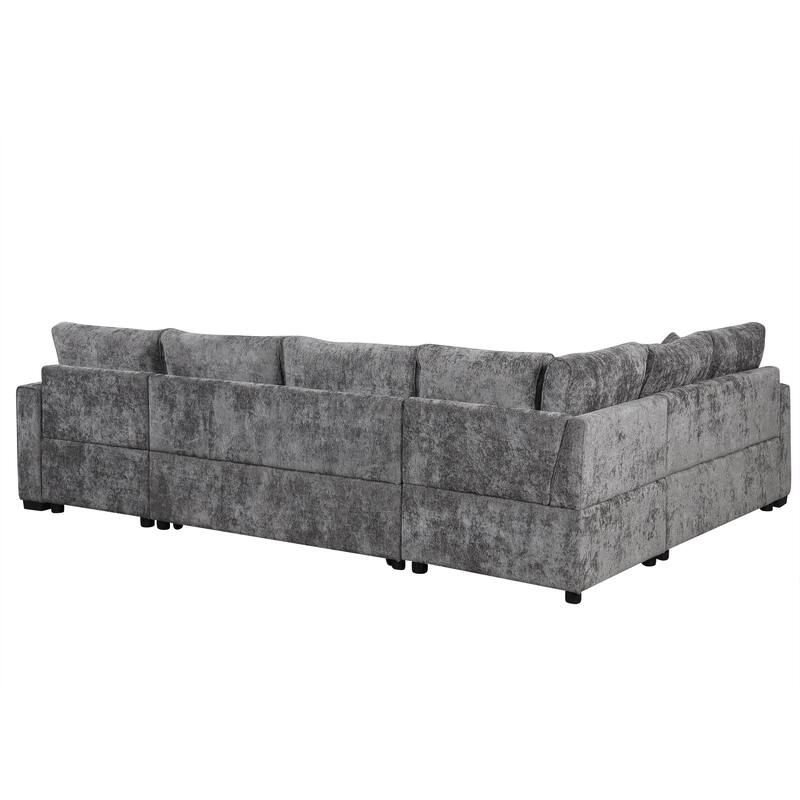 Pull-Out Sofa Bed with Storage Ottoman and Charging Ports for Living Room