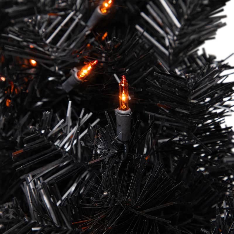 Black Noble Spruce Artificial Halloween Wreath 24 Inch Orange Lights