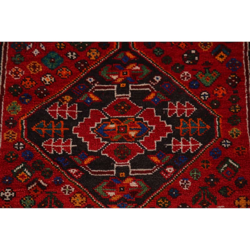 Hand Knotted Oriental 100% Wool Carpet Traditional Tribal Red Shiraz Runner Rug - 10' 8'' X 3' 2''