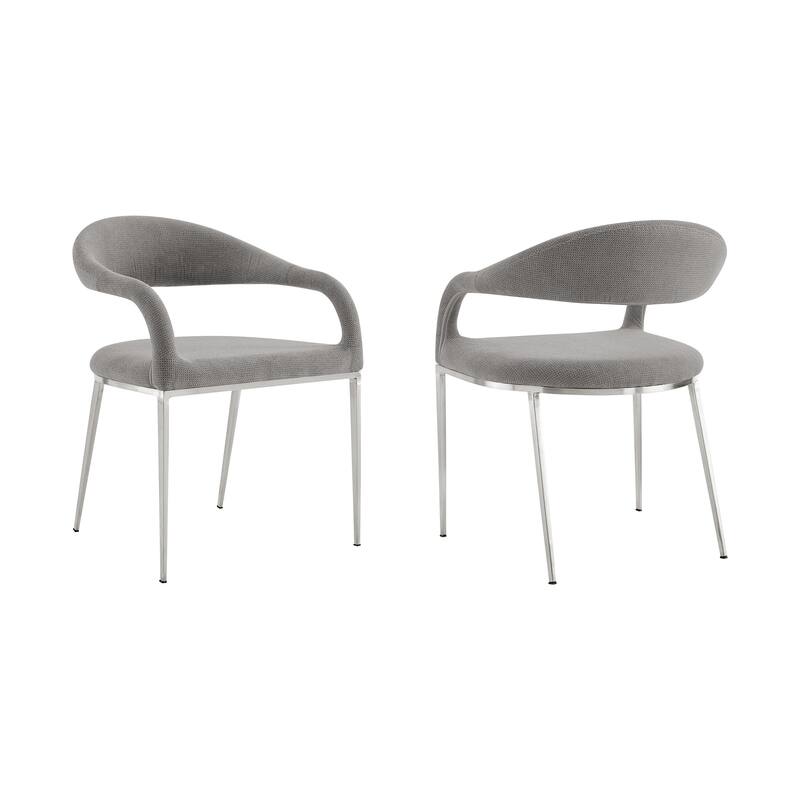 HomeRoots Set of Two Gray And Silver Upholstered Polyester Open Back Dining Arm Chairs