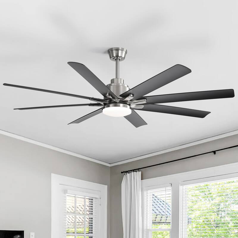 52 Inch/66 Inch/72 Inch Modern Ceiling Fan with Dimmable LED Light ,Remote&APP Control,8 Blades for Large Living Room,Porch - 52 Inch - Nickel Black