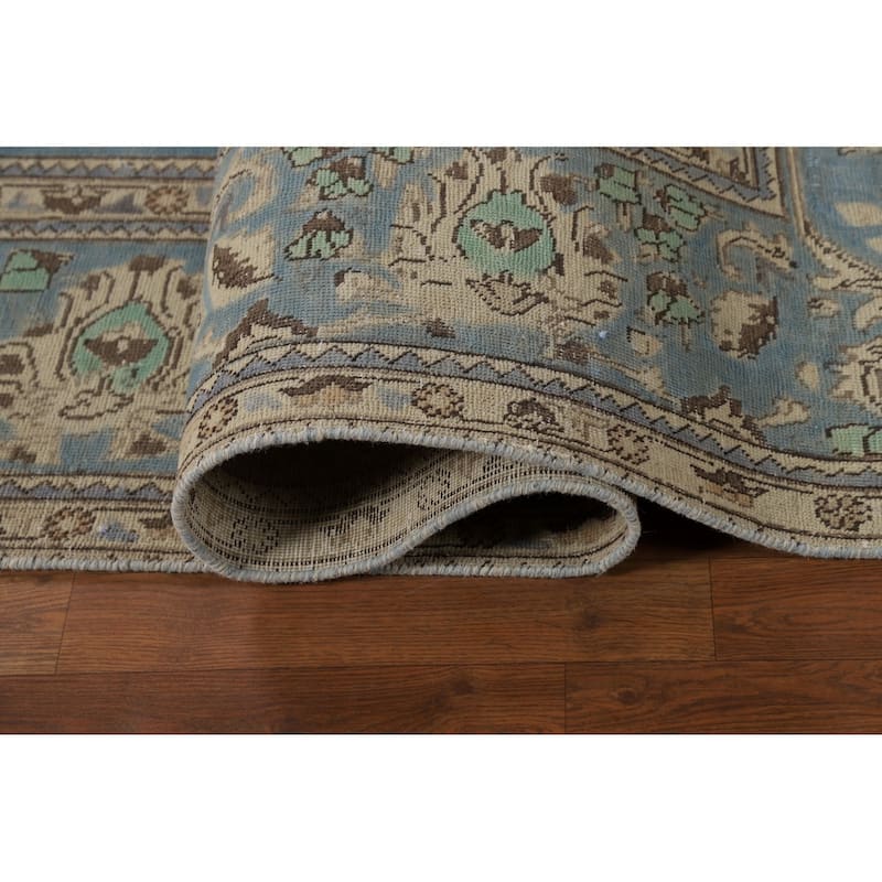 Blue Medallion Tabriz Persian Rug Living Room Handmade Wool Carpet - 9'10"x 12'7"
