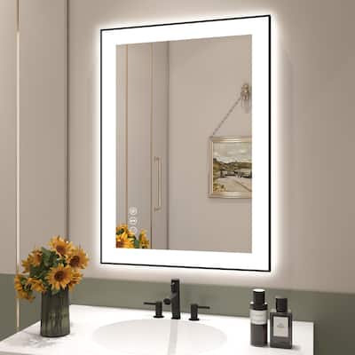Rectangular Aluminum Framed Backlit and Front Light LED Wall Bathroom Vanity Mirror - N/A