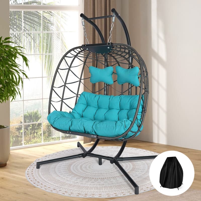 FINCATI Outdoor Oversized Double Egg Chair Swing, 700 lbs Double Egg Chair Outdoor, 2 Person Egg Chair Swing, Hanging Egg Chair