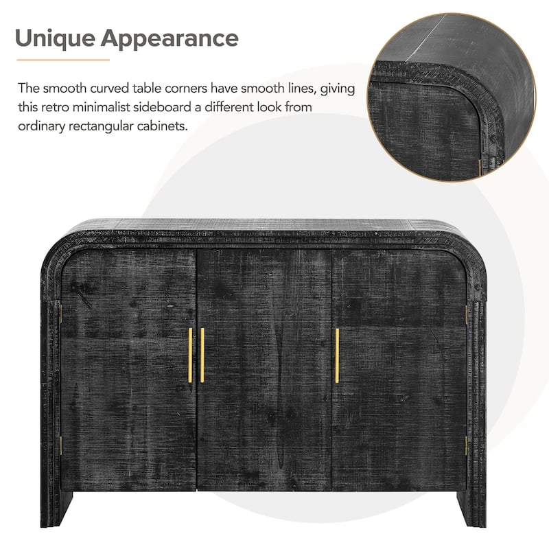 Retro Minimalist Curved Sideboard with Gold Handles