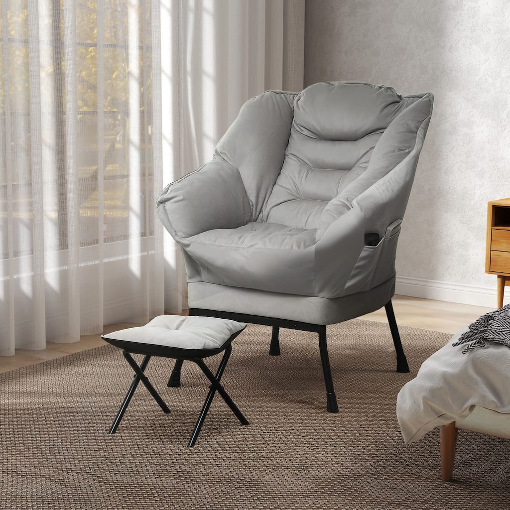 Velvet Lazy Chair with Ottoman, PP Cotton Padding and Storage