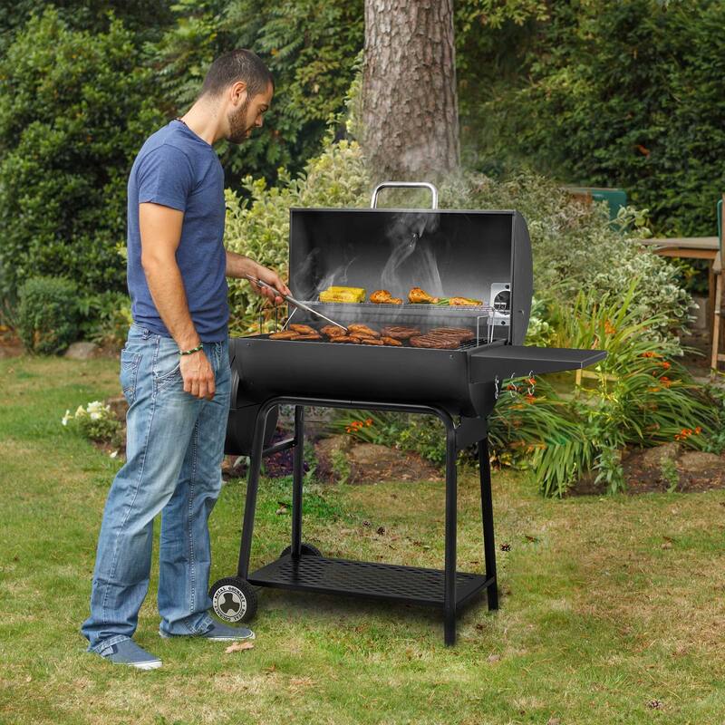 Royal Gourmet 30-Inch Barrel Charcoal Grill with Offset Smoker, Black