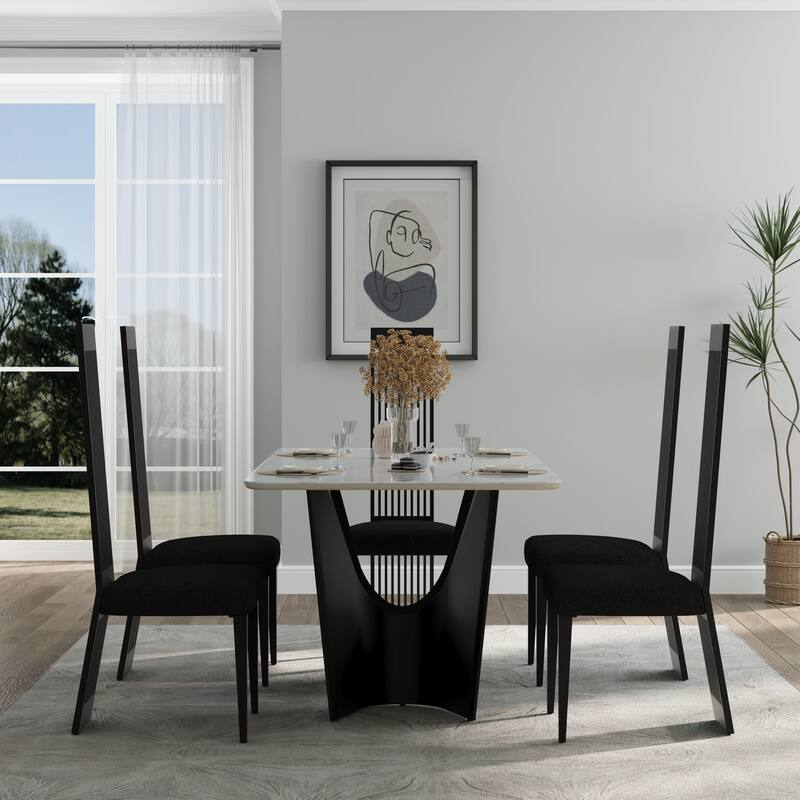 Modern Luxury Boucle Dining Chairs with High Back Design and Metal Legs
