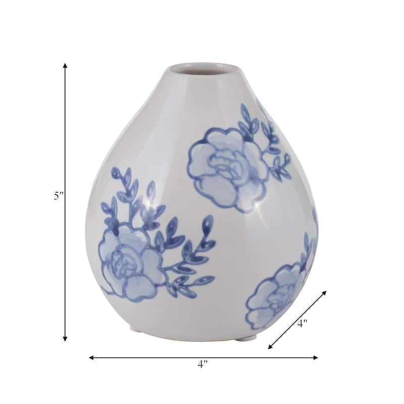 5" Ceramic Bud Vase Contemporary Chinoiserie Blue and White Vintage Floral Decorative Table Vase for Home Decor or