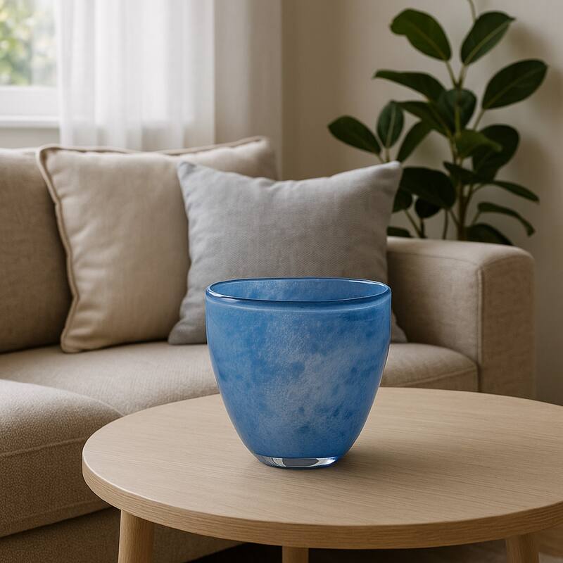 Lesy Decorative Vase, Freeflow Edge, Rich Blue Blown Glass 16 Inch