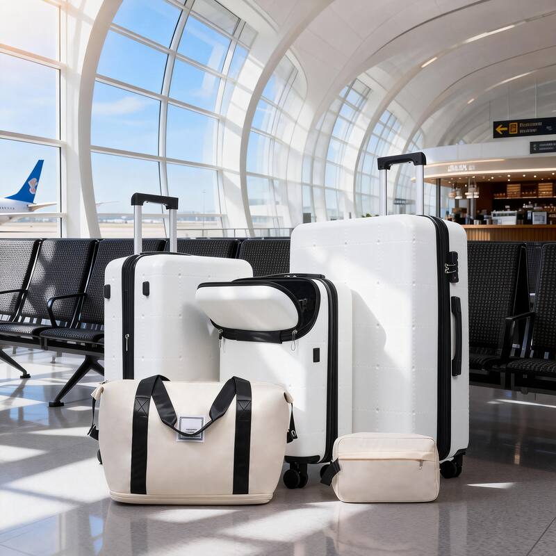 Hardside Luggage Set 5 Piece with Bags, 20IN Half-opening Carry on Luggage with USB Port, 24IN 28IN Luggage with Double Wheels