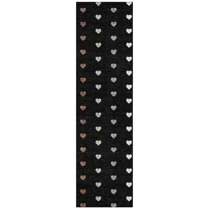 Machine Washable Indoor/ Outdoor Modern Hearts Chantille Rug