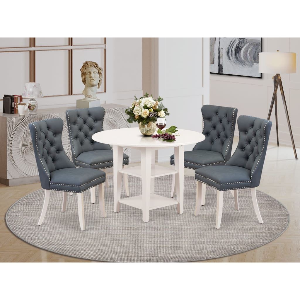 East West Furniture Dining Table Set Contains a Round Dining Table and Chairs, Linen White (Pieces Options)