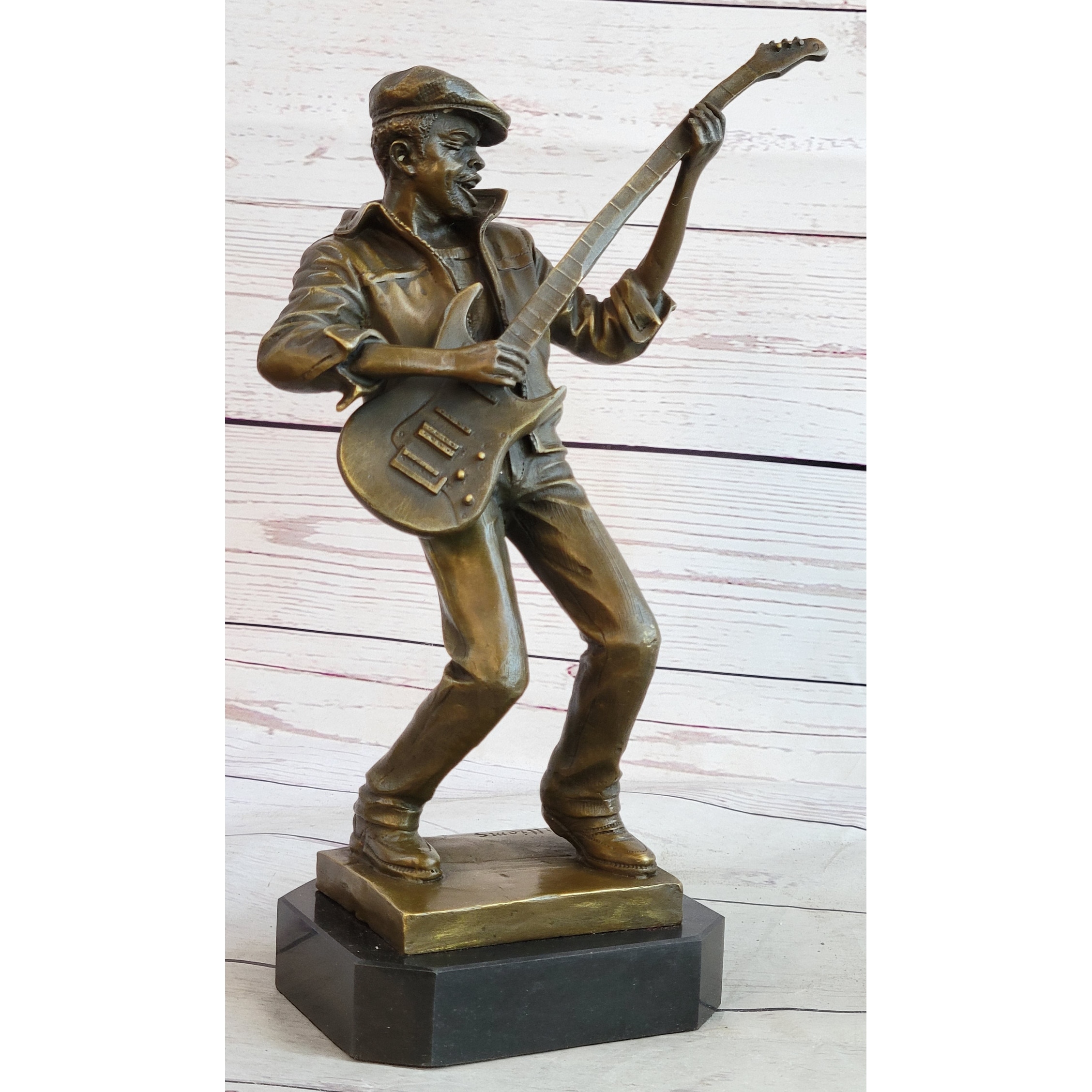 African American Bist B Guitar Player Bronze Statue Sculpture Original Art