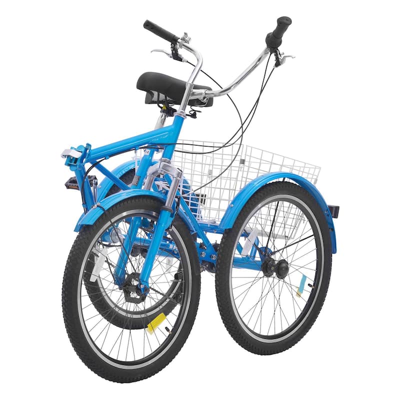 Folding 7-Speed Tricycle for Adults, 24-Inch 3-Wheel Bike with Basket & Adjustable Seat - 70.9 x 29.9 x 45.9 in