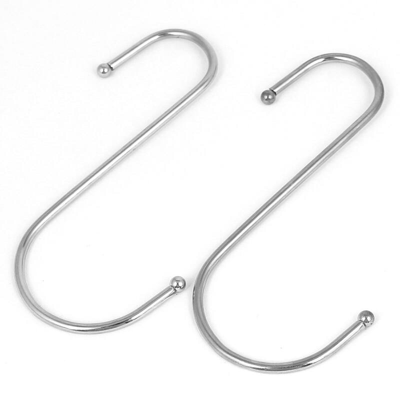 Home Bathroom Kitchen Shower Curtain Rings Hooks Hangers Silver Tone 2Pcs - Silver Tone