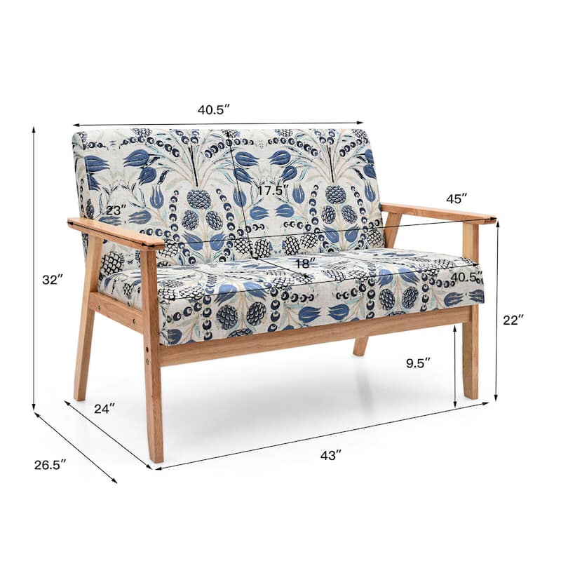 Gymax Modern Fabric Loveseat Sofa Couch Upholstered 2-Seat Wood - 45'' x 26.5'' x 32''