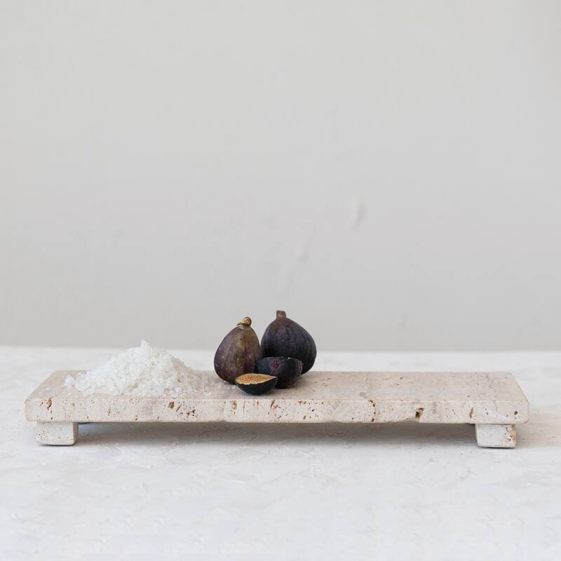 Travertine Footed Charcuterie Board - 12.0"L x 4.0"W x 1.3"H