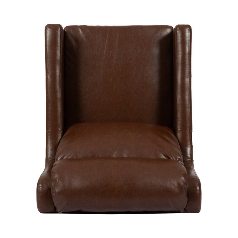 Dark Brown Modern 28.25" High Back Upholstered PU Club Chair with Rubber Wood Legs and Waterfull Back