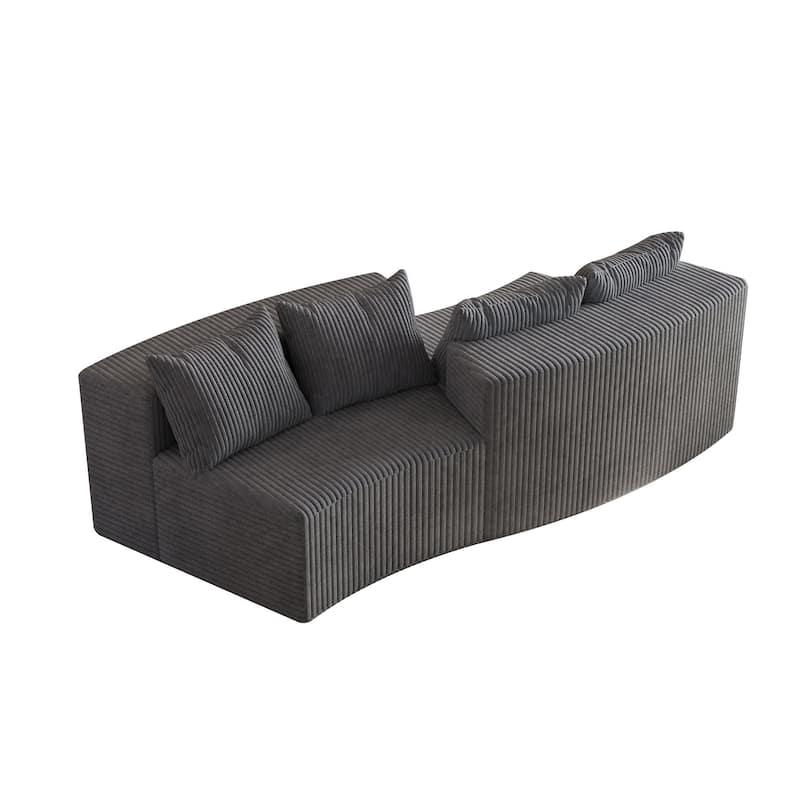 Modular Curved Loveseat Couch Corduroy Sectional Sofa with 4 Pillows