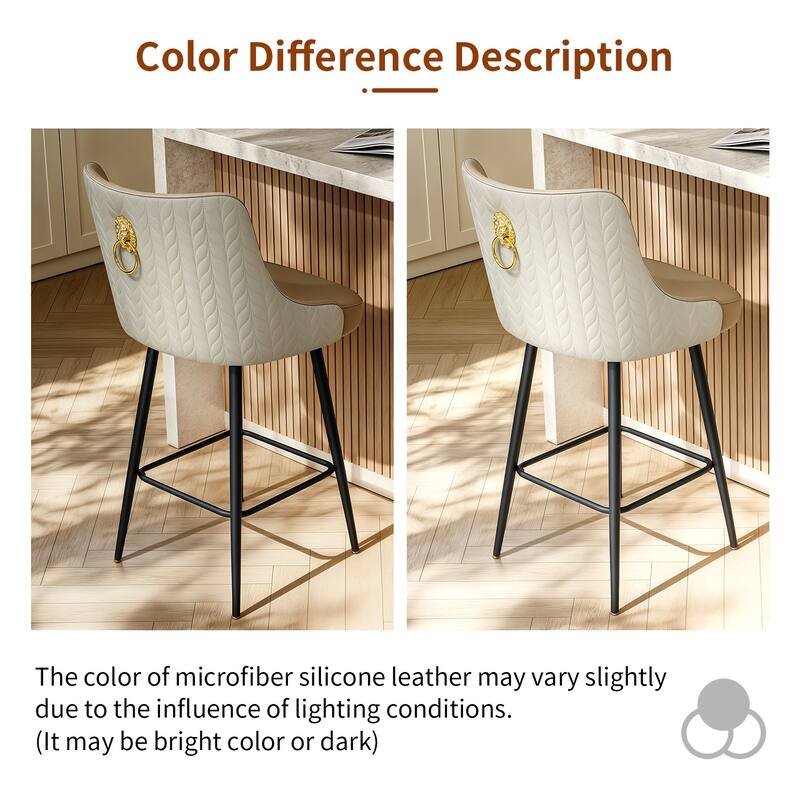 360 Swivel Upholstered Counter Height Bar Stools Kitchen Island Breakfast Chairs with Lion Head Pull Ring Footrest