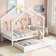 preview thumbnail 26 of 34, Twin Size Pine Wood House-shaped Bed with Trundle and Roof for Kids, Boys and Girls
