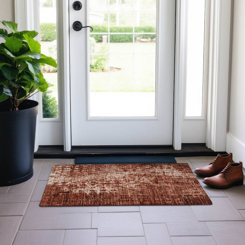 Machine Washable Indoor/ Outdoor Chantille Abstract Modern Rug - Paprika - 1'8" x 2'6"