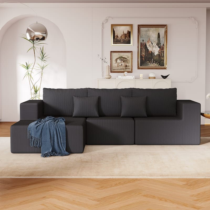 Sectional Foam Couch,L Shape Sofa with Chaise Lounge,Modular Cloud Sofa,Upholstered Corduroy Couch Dark Grey