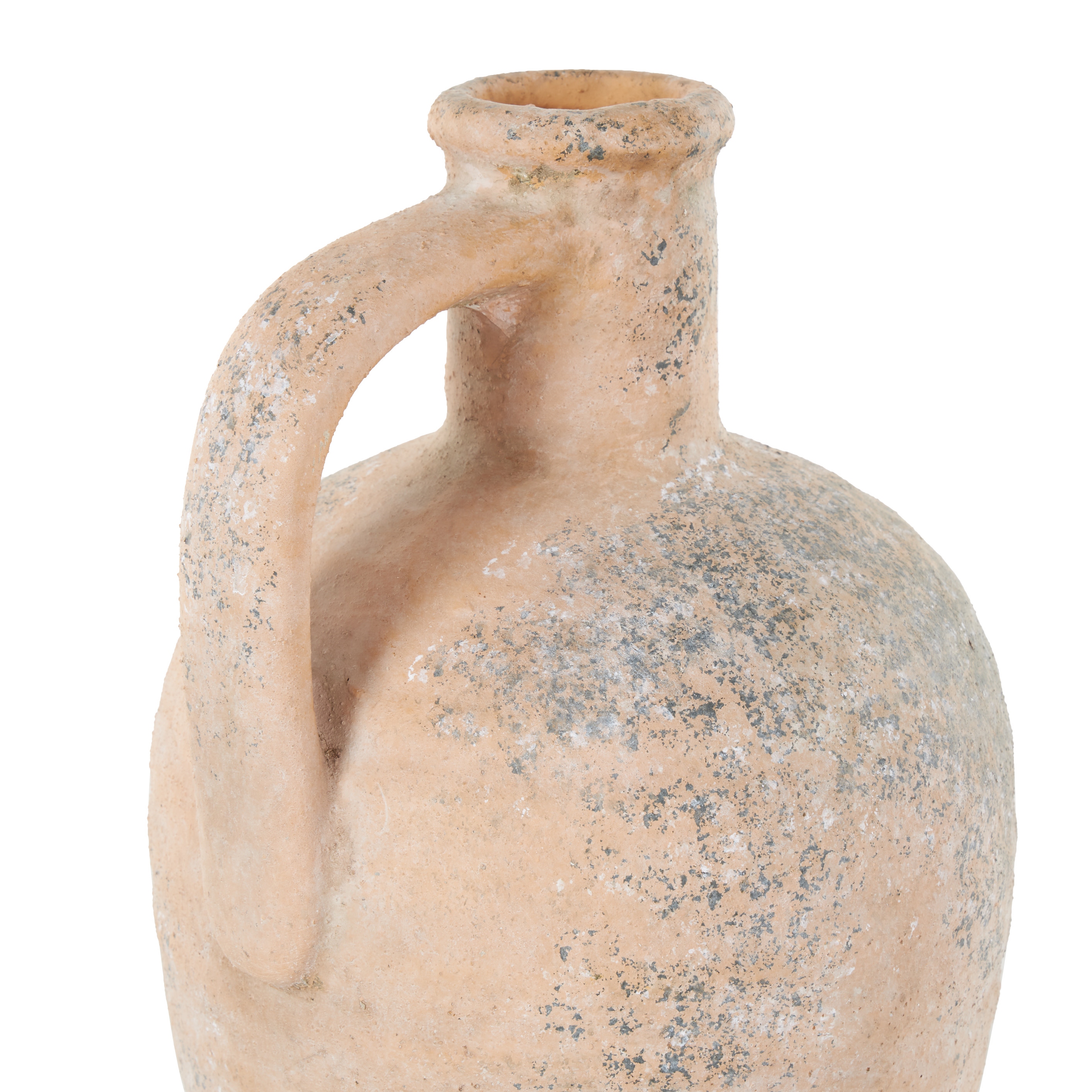 Beige Ceramic Antique Style Distressed Decorative Vase with Handle