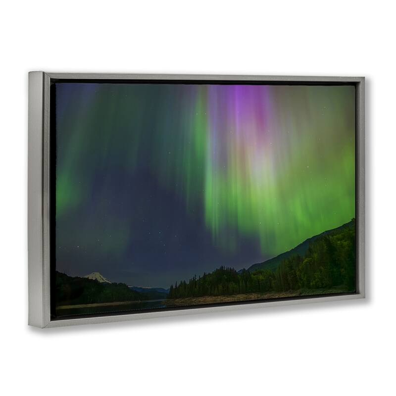 Stupell Green Glowing Northern Lights Framed Floater Canvas Wall Art Design By Nancy Crowell