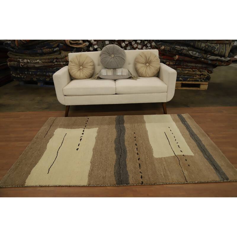 Hand Knotted Oriental 100% Wool Carpet Modern Modern Brown Gabbeh Area Rug - 6' 6'' X 4' 5''
