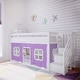 preview thumbnail 48 of 61, Max and Lily Twin over Twin Low Bunk Bed with Staircase and Curtains White with Purple/White Curtain