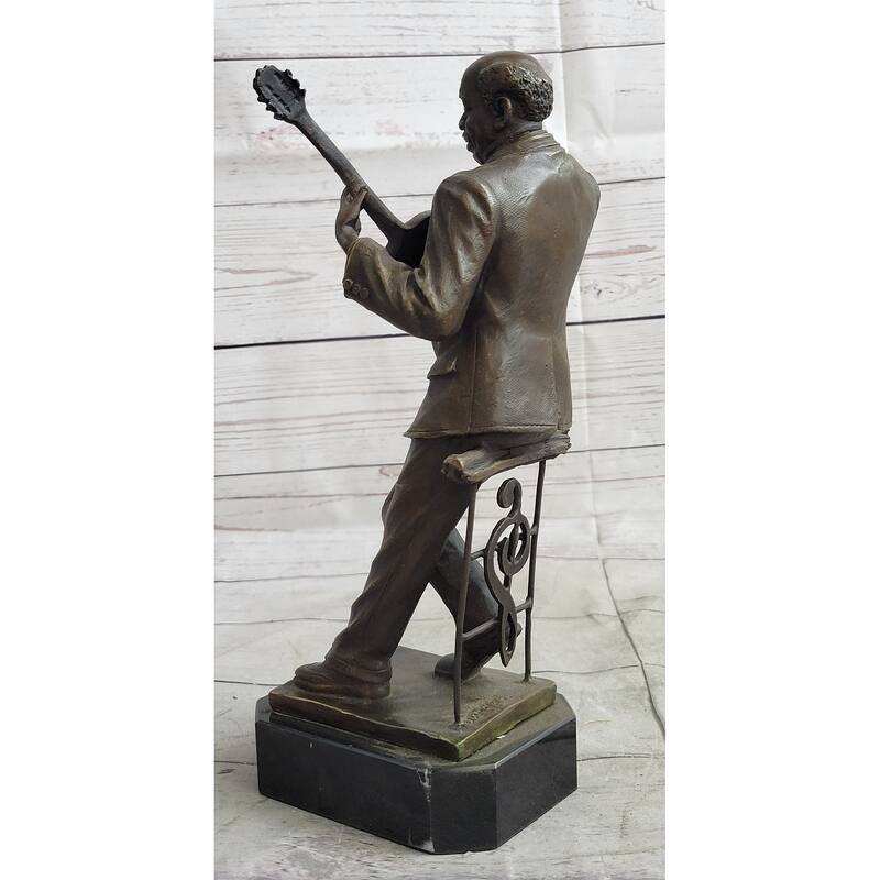 African American Black Folk Musician Playing Guitar Bronze Sculpture Statue Figure Art