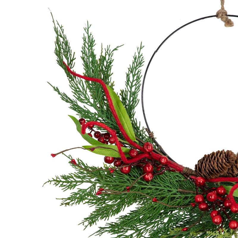 Mixed Greenery and Berry Artificial Asymmetrical Christmas Wreath 18-Inch Unlit - 18"