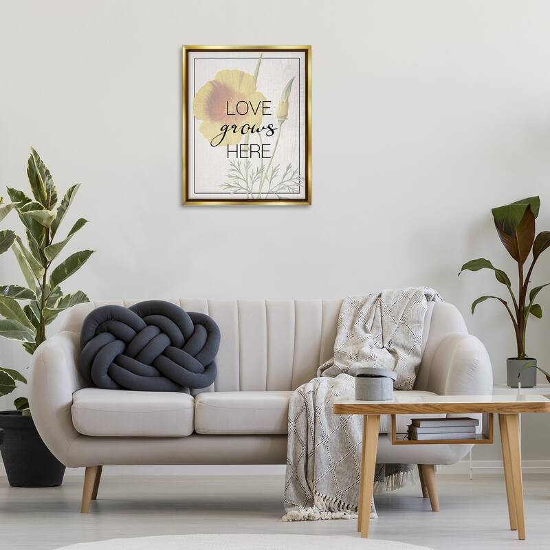 Stupell Vintage Love Grows Here Framed Floater Canvas Wall Art Design By Lil' Rue