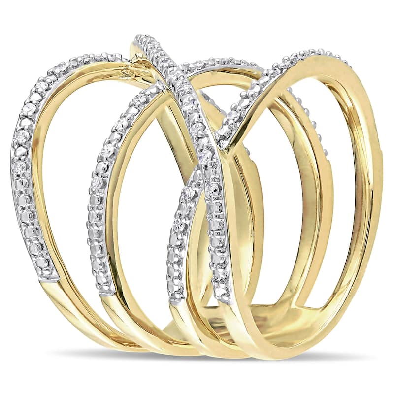 Miadora 1/5ct TDW Diamond Crossover Wrap Ring in Yellow Silver