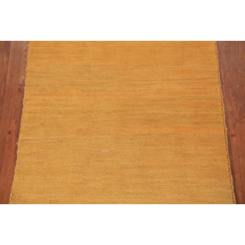 Yellow Modern Gabbeh Oriental Rug Hand-Knotted Wool Carpet - 2'7" x 6'0"