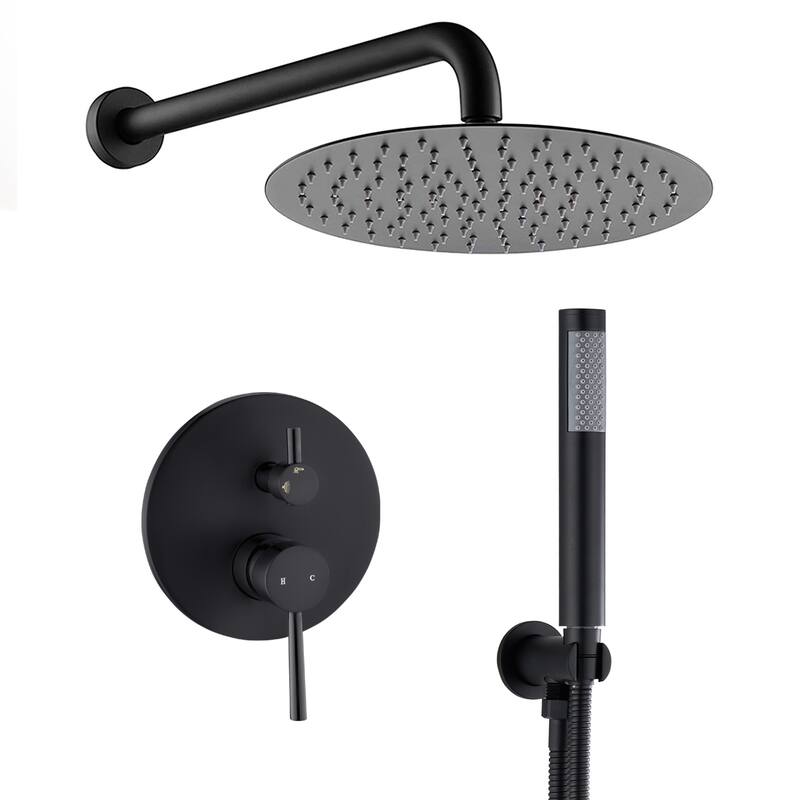 PROOX Wall/Top Mounted 10" Rain Shower Faucet Set Shower Trim Kit with Handheld Shower Valved Included - Matte Black