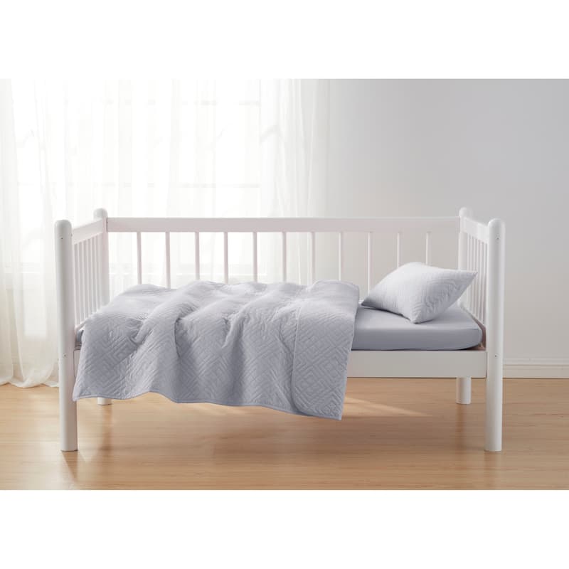Clara Clark Diamond Weave Toddler Bedding Set, 3PC Bedspread Set - All Season Quilted Comforter, Fitted Sheet, and Pillow Sham