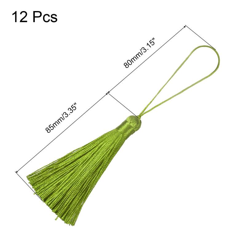 6.5" Silky Bookmark Tassels with Loop for DIY Craft Accessory, 12Pcs - Light Green