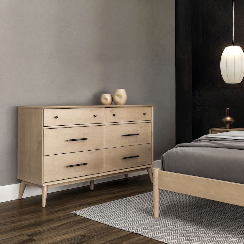 Mid-Century Castahno Solid Wood Six Drawer Dresser