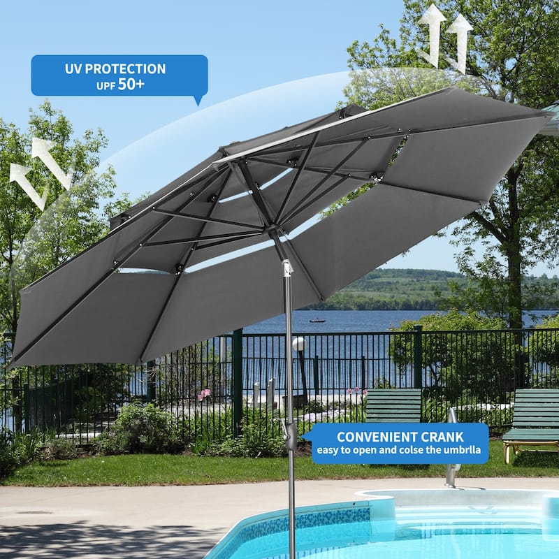 Ainfox 10 ft Patio Outdoor Umbrella with 3 Tiers and Crank Tilt Market Table Umbrella