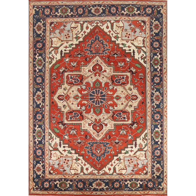 Orange Heriz Serapi Oriental Area Rug Hand-Knotted Wool Carpet - 9'0" x 11'10"