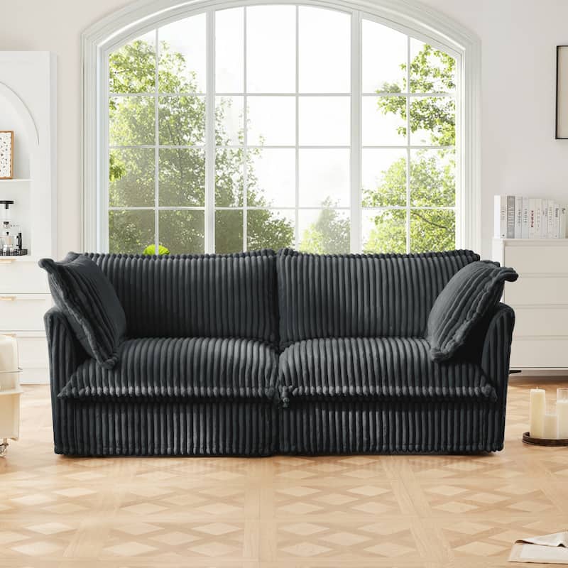 Modern Slipcovered 2-Seat Corduroy Deep Seat Sofa Couches